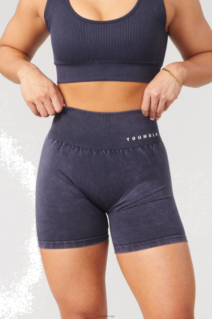 YoungLA kvinner w111 karbon scrunch bikershorts klær H4N2T1110 svart vask