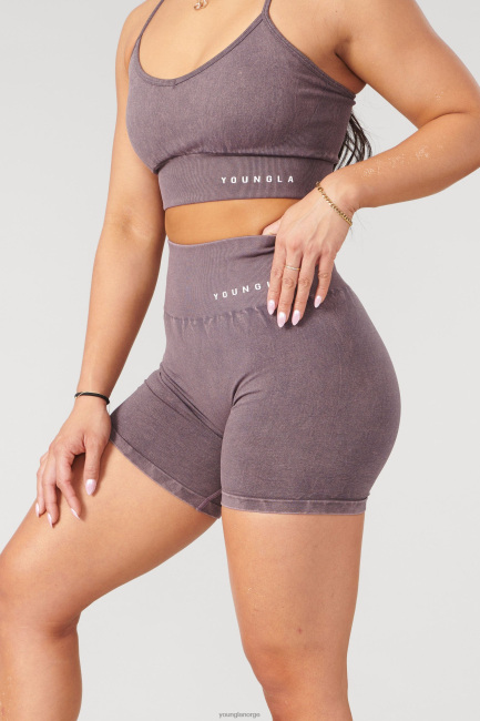 YoungLA kvinner w111 karbon scrunch bikershorts klær H4N2T1112 plommetrøffel