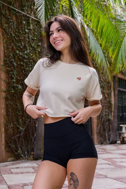 YoungLA kvinner w411 raglan cropped t-skjorte klær H4N2T1053 bjørk