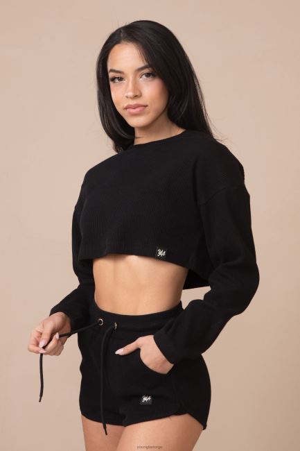 YoungLA kvinner w413 ferskenaktig beskåret langermet klær H4N2T1070 svart