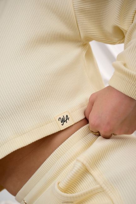 YoungLA kvinner w413 ferskenaktig beskåret langermet klær H4N2T1071 elfenbein