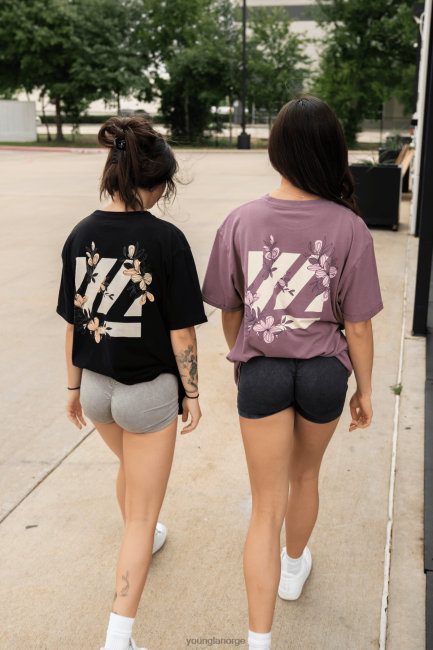 YoungLA kvinner w424 blokk oversized t-skjorte klær H4N2T1082 kokosnøttmelk