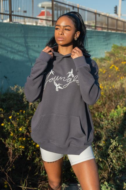 YoungLA kvinner w509 hummingbird oversized hettegenser klær H4N2T1185 skiferblå