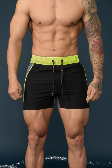 YoungLA menn 101 bodybuilding shorts klær H4N2T693 svart/neon