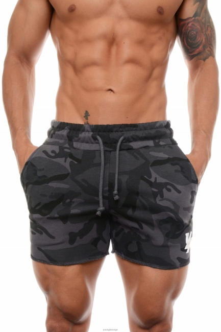 YoungLA menn 102 kroppsbyggende fransk frottéshorts klær H4N2T648 camo svart