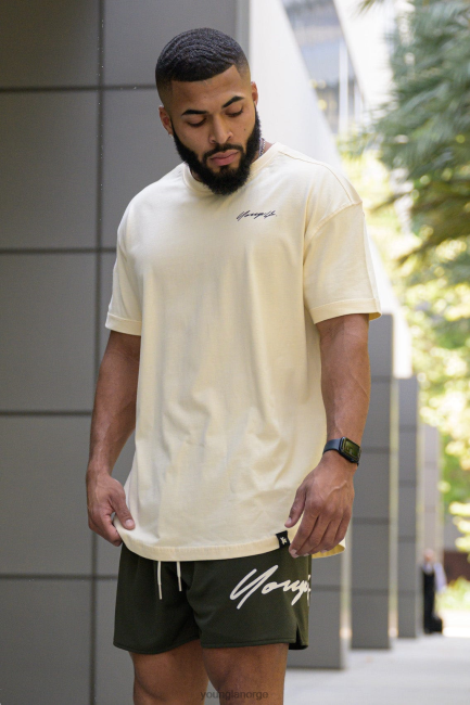 YoungLA menn 408 selvbiografi-t-skjorter klær H4N2T211 krem