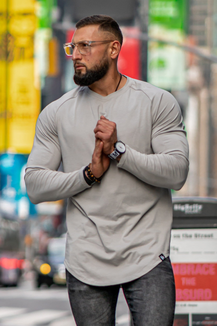 YoungLA menn 410 perfekte raglanskjorter med lange armer klær H4N2T450 grå