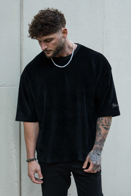 YoungLA menn T-skjorter i superstørrelse 421 cordfløyel klær H4N2T167 svart