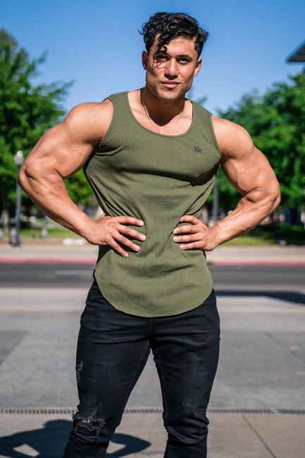 YoungLA menn 314 scoop bunn ribbet tank klær H4N2T117 camo grønn